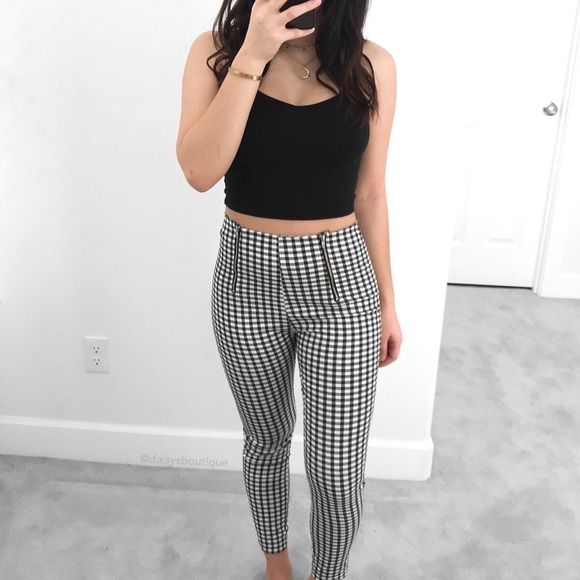 black and white high waisted gingham skinny pants - Picture 2 of 4